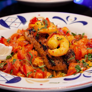 Salmon and Shrimp a la Mango